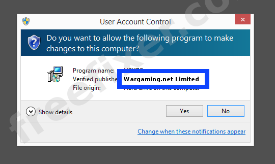 Screenshot where Wargaming.net Limited appears as the verified publisher in the UAC dialog